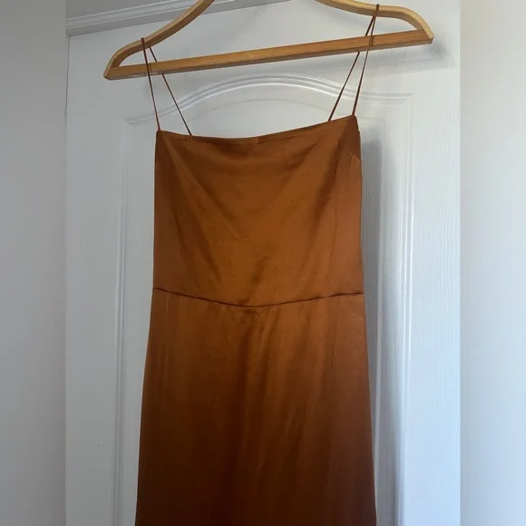NEW Reformation Frankie Silk Long Dress in Copper Brown | size 4 - Picture 8 of 13